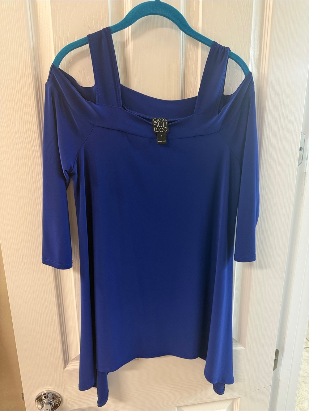 CLARA SUNWOO Royal Blue Cold-Shoulder Tunic Top